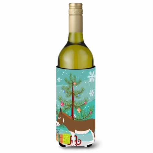 Miniature Mediterranian Donkey Christmas Wine Bottle Beverge Insulator Hugger Perspective: front