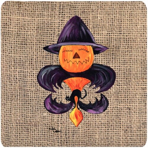 Halloween Pumpkin Bat Fleur De Lis Foam Coasters - Set Of 4, 3.5 x 3.5 In. Perspective: front