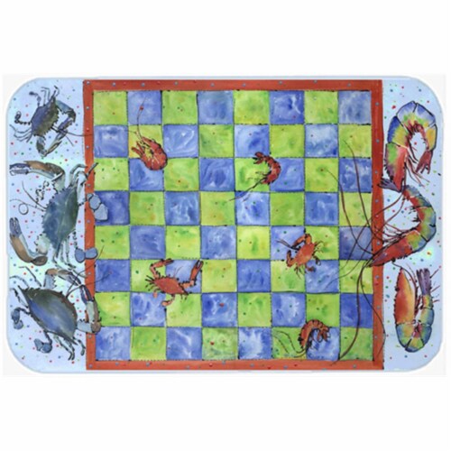 15 X 12 In. Crab and Shrimp Checkerboard Glass Cutting Board Large Size Perspective: front