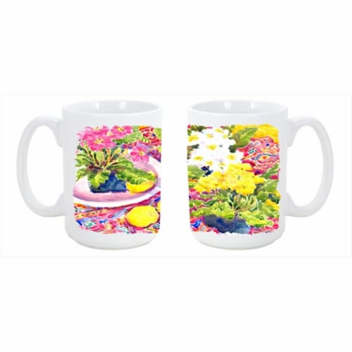 Flower - Primroses Dishwasher Safe Microwavable Ceramic Coffee Mug 15 oz. Perspective: front
