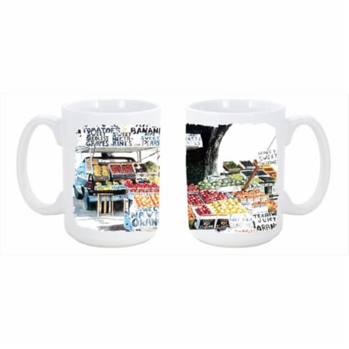 Fruit Stand Dishwasher Safe Microwavable Ceramic Coffee Mug 15 oz. Perspective: front