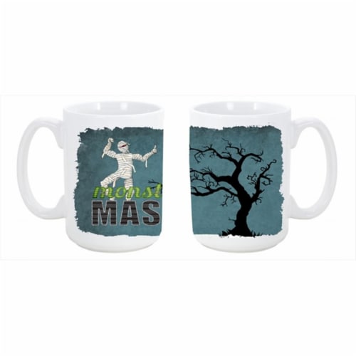 Monster Mash with Mummy Halloween Dishwasher Safe Microwavable Ceramic Coffee Mug 15 oz. Perspective: front
