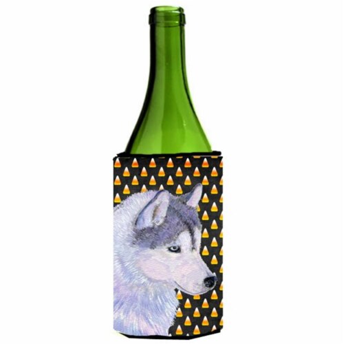 Siberian Husky Candy Corn Halloween Portrait Wine bottle sleeve Hugger - 24 Oz. Perspective: front
