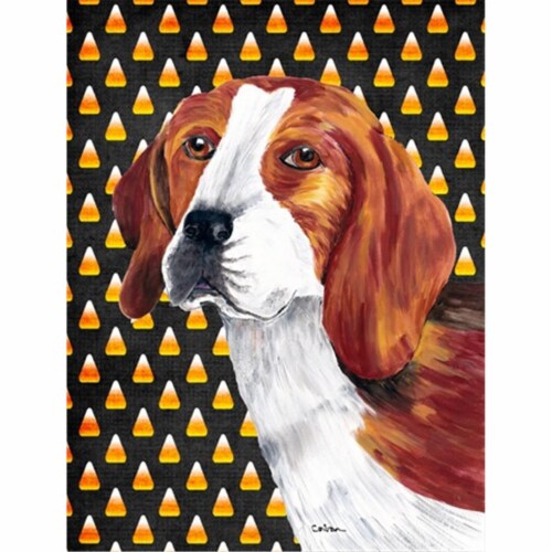 Beagle Candy Corn Halloween Portrait Flag - Garden Size Perspective: front