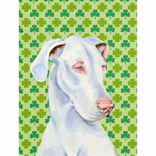 Great Dane St. Patricks Day Shamrock Portrait Flag - Garden Size, 11 x 15 in. Perspective: front