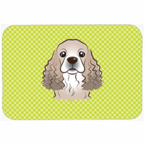 Checkerboard Lime Green Cocker Spaniel Mouse Pad&#44; Hot Pad Or Trivet&#44; 7.75 x 9.25 In. Perspective: front