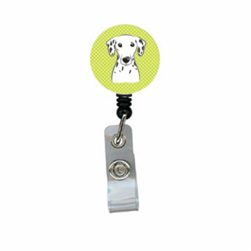 Checkerboard Lime Green Dalmatian Retractable Badge Reel Perspective: front