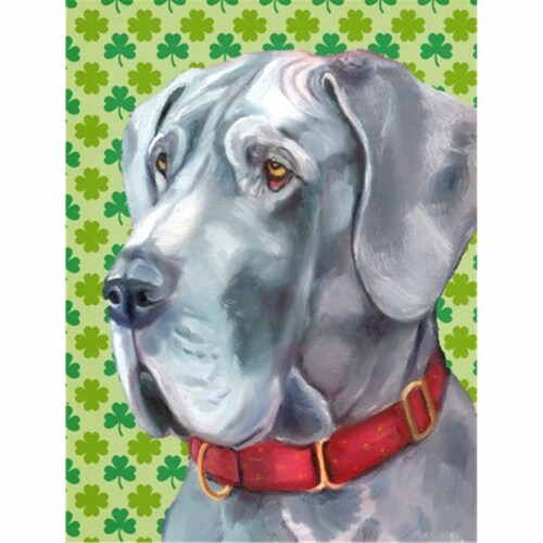 Great Dane St. Patricks Day Shamrock Flag Garden Size Perspective: front