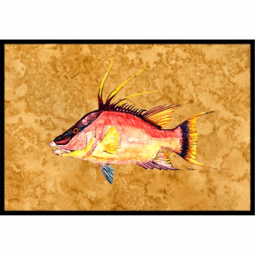 Hog Snapper On Gold Indoor & Outdoor Mat, 18 x 27 in. Perspective: front
