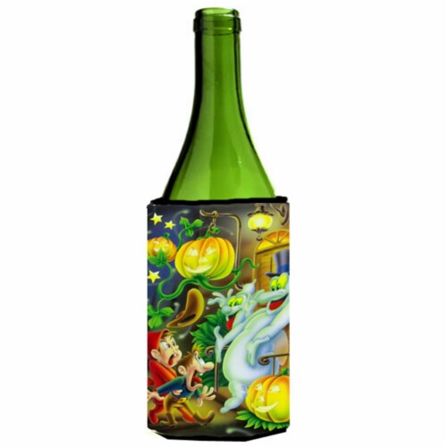 Scary Ghosts &amp; Halloween Trick or Treaters Wine Bottle Can cooler Hugger Perspective: front