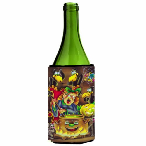 Witch &amp; Crows Stirring It Up Halloween Wine Bottle Can cooler Hugger Perspective: front