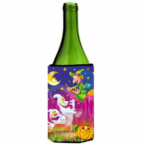 Witch &amp; Ghosts Halloween Wine Bottle Can cooler Hugger Perspective: front