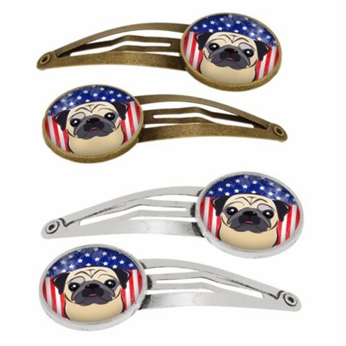 American Flag & Fawn Pug Barrettes Hair Clips, Set of 4 Perspective: front