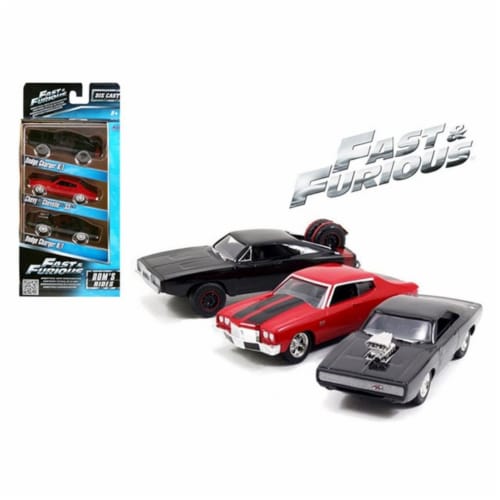 Fast & Furious Doms Rides Dodge Chargers & Chevelle 3 Pack Set 1 55 Diecast Model Cars Perspective: front