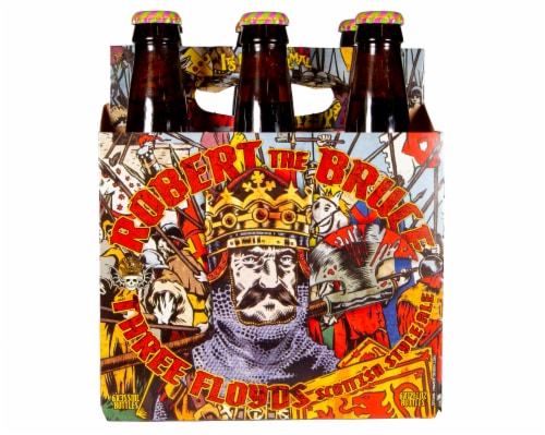 Three Floyds Robert the Bruce Scottish Style Ale 12 oz bottles Perspective: front