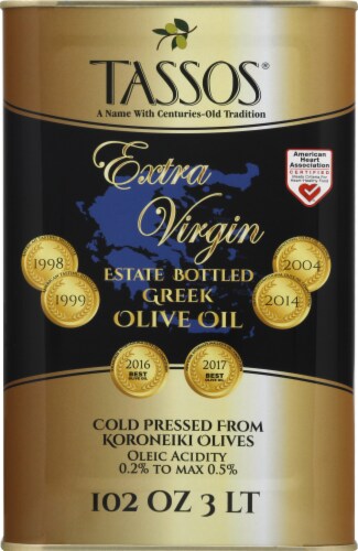 Tassos Estate Grown Extra Virgin Greek Olive Oil Perspective: front