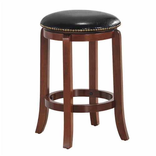 Costway 24'' Swivel Bar stool Leather Padded Dining Kitchen Pub Bistro Chair Backless Perspective: front