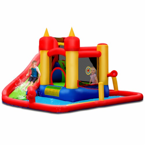 Costway Inflatable Water Slide Jumping Bounce House Bouncy Splash Park Perspective: front