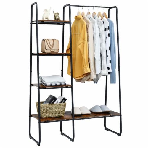 Vintage Clothes Closet/Storage Organizer Freestanding Garment Rack with  Hanging Rod and Shelves