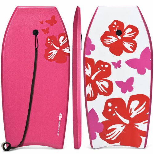 Goplus 41'' Super Lightweight Bodyboard Surfing W/Leash EPS Core Boarding IXPE Pink Perspective: front