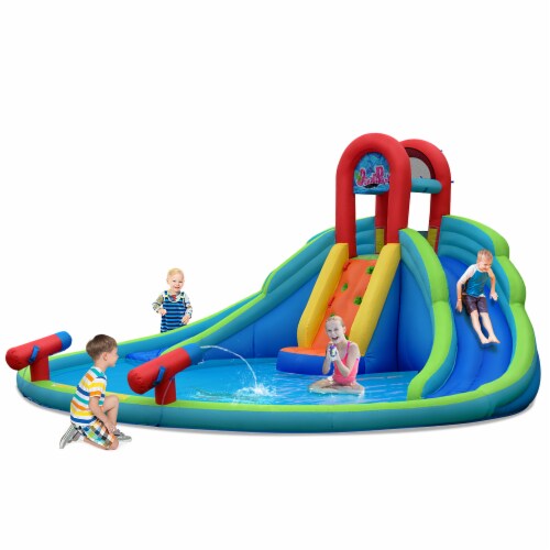 Costway Inflatable Bounce House Kids Water Splash Pool Dual Slides Climbing Wall without Blow Perspective: front