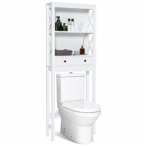 Costway Over the Toilet Storage Rack Bathroom Space Saver w/ 2 Open Shelves & Drawers Perspective: front