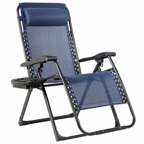 Oversize Lounge Chair Patio Heavy Duty Folding Recliner Navy Blue