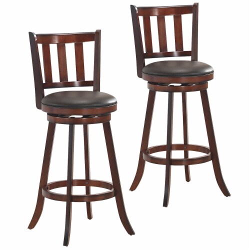 Costway Set of 2 29.5'' Swivel Bar stool Leather Padded Dining Kitchen Pub Bistro Chair High Perspective: front