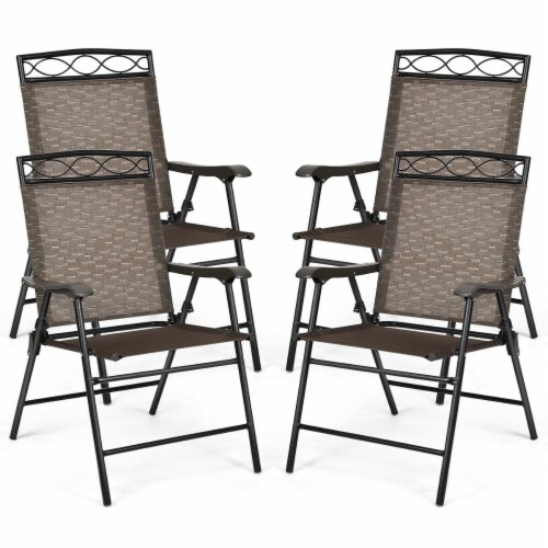 Set of 4 Patio Folding Chairs Sling Portable Dining Chair Set w
