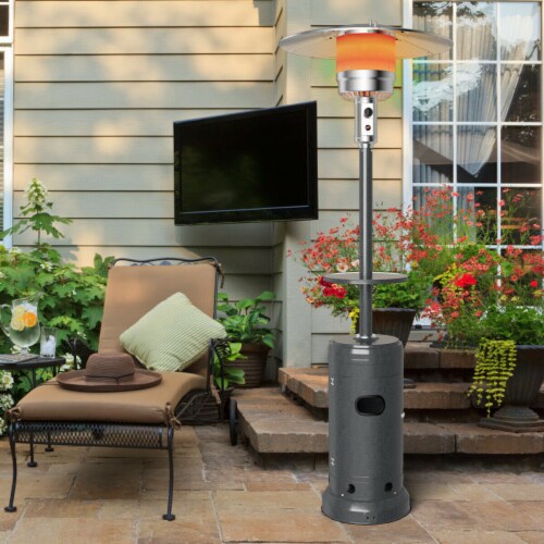 Outdoor Patio Heater Propane Standing LP Gas Steel W/Table & Wheels