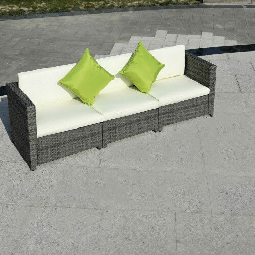 Costway 3 PCS Patio Wicker Sofa Couch Cushioned Chair Pillow Garden Brown Perspective: front