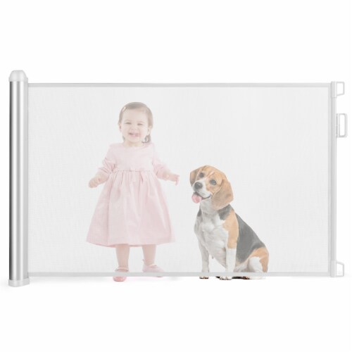 Costway Baby Retractable Mesh Gates Pets Safety Gate w/ Easy Latch & Flexible Design Perspective: front