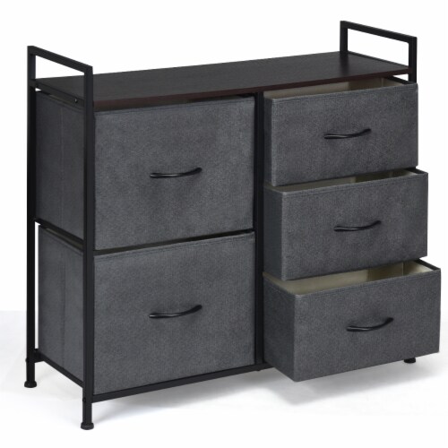 Costway 5 Drawers Dresser Storage Unit Side Table Display Organizer Dorm Room Wood Dark Gray Perspective: front