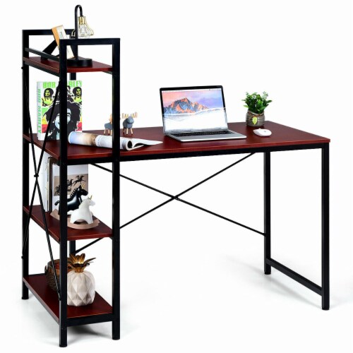 Computer desk with 4 tier shelves deals