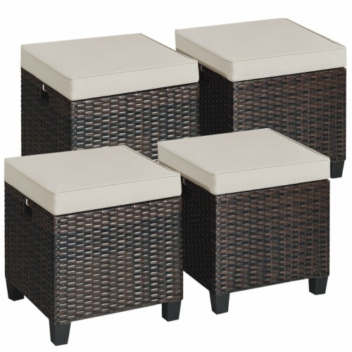 Costway 4PCS Patio Rattan Ottoman Cushioned Seat Foot Rest Coffee Table Perspective: front