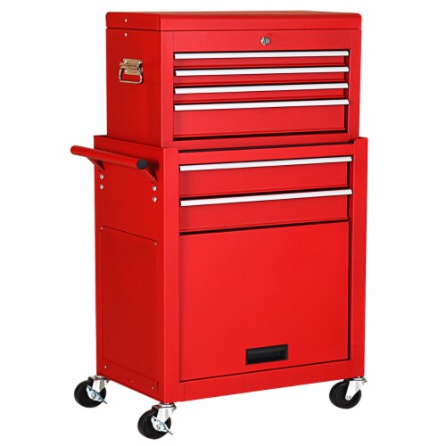 Costway 2 in 1 Rolling Cabinet Storage Chest Box Organizer w/ 6 Drawers BlackRed Black Perspective: front