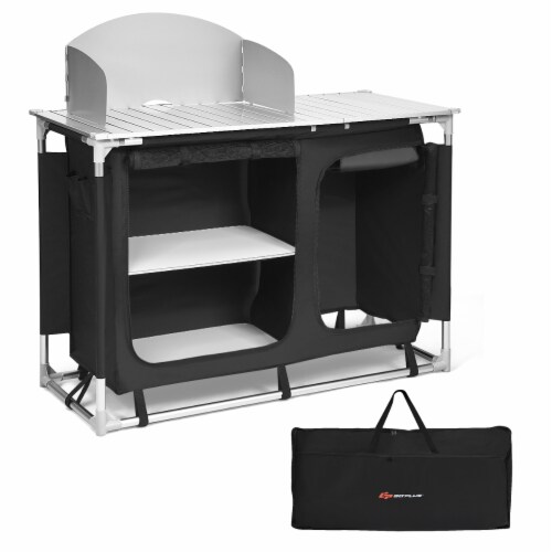Goplus Portable BBQ Camping Grill Table Kitchen Sink Station w/ Storage Organizer Basin Perspective: front