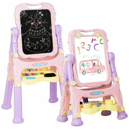 Gymax Height Adjustable Kids Easel Double Sided Art Easel Purple Home Perspective: front