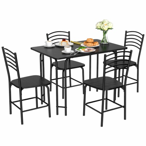 Costway 5 piece kitchen dining set glass shop metal table and 4 chairs breakfast furniture