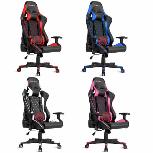Goplus Massage Gaming Chair Reclining Racing Chair w Lumbar Support and Headrest White White 1 unit Foods Co