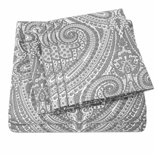 Sweet Home Collection | 4-Piece Printed Paisley Microfiber Sheets, Twin, Gray Perspective: front