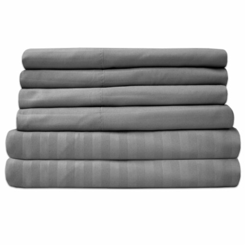 Sweet Home Collection | 4-Piece Embossed Stripe Microfiber Sheets, Twin, Silver Perspective: front
