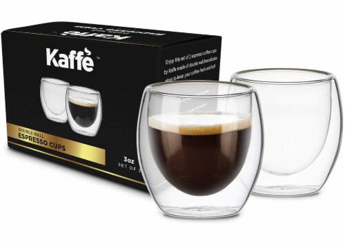 Kaffe 3oz Small Espresso Cups. Double-Wall Borosilicate Glass Coffee Cups. Set of 2 (Two) Perspective: front
