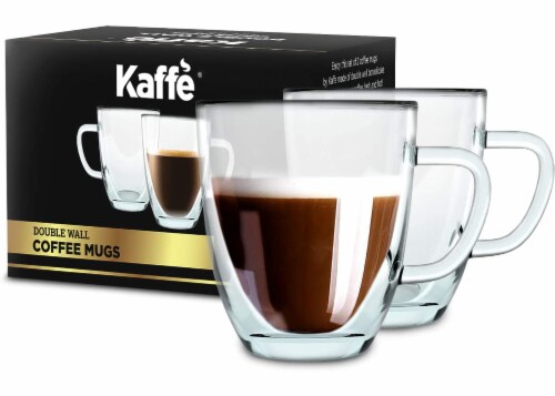  Double Wall Glass Coffee Mugs Set of 2, 16 oz