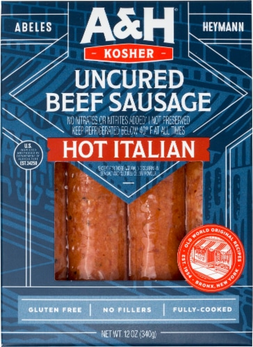 Abeles & Heymann Kosher Hot Italian Uncured Beef Sausage Perspective: front