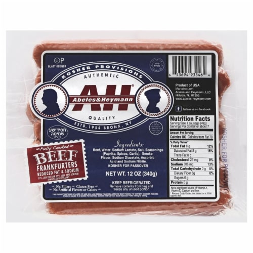Abeles & Heymann Reduced Fat and Reduced Sodium Kosher Beef Frankfurters Perspective: front
