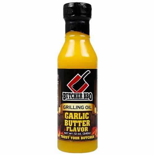 Butcher BBQ Garlic Butter Flavor Grilling Oil 12 oz. Bottle Competition Rated Perspective: front