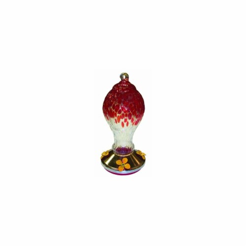 Textured Glass Hummingbird Feeder With Metal Base Red Perspective: front