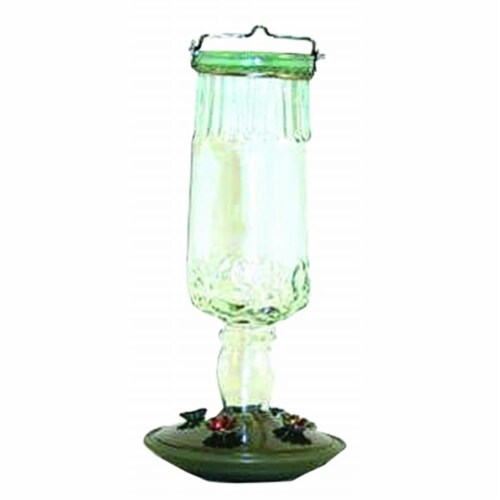Perky-Pet Antique Bottle Glass Hummingbird Feeder 24 Ounce Green Perspective: front