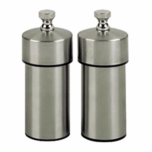 4 Inch - 10cm FuturaBrushed Stainless Pepper Mill Salt Mill Set Perspective: front